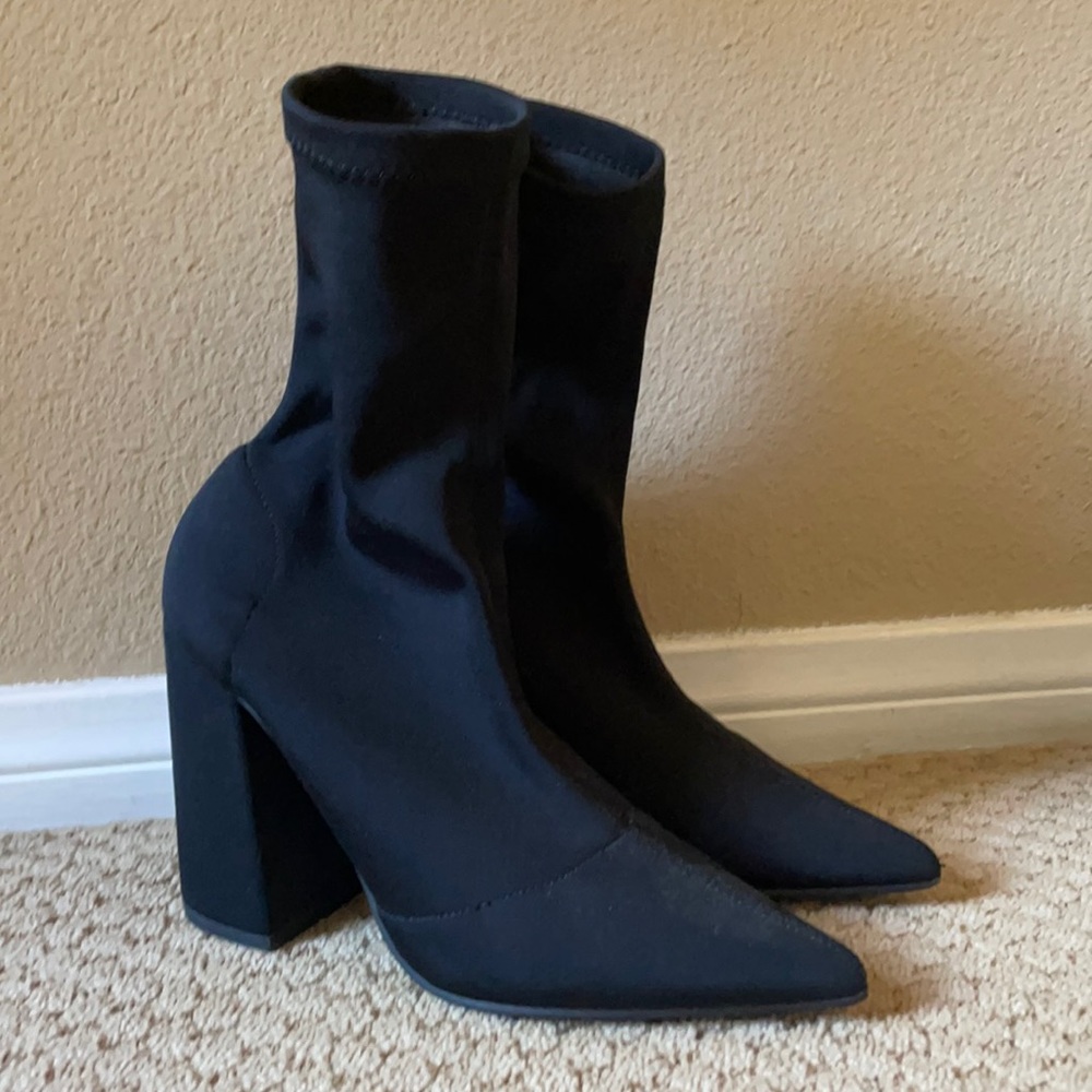 Black heeled sock boots